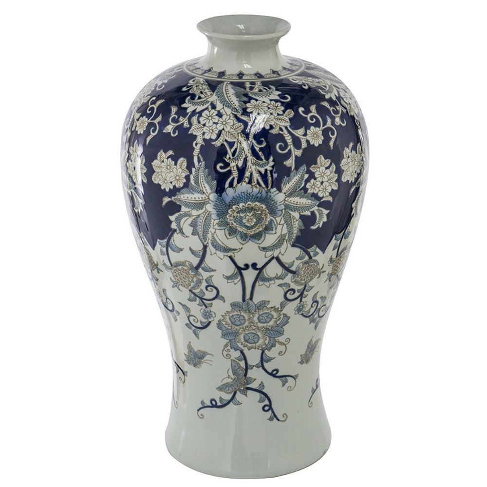 Rayn Decorative Urn, Blue White Chinoiserie Art, 24 Inch Porcelain