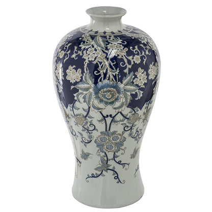 Rayn Decorative Urn, Blue White Chinoiserie Art, 24 Inch Porcelain