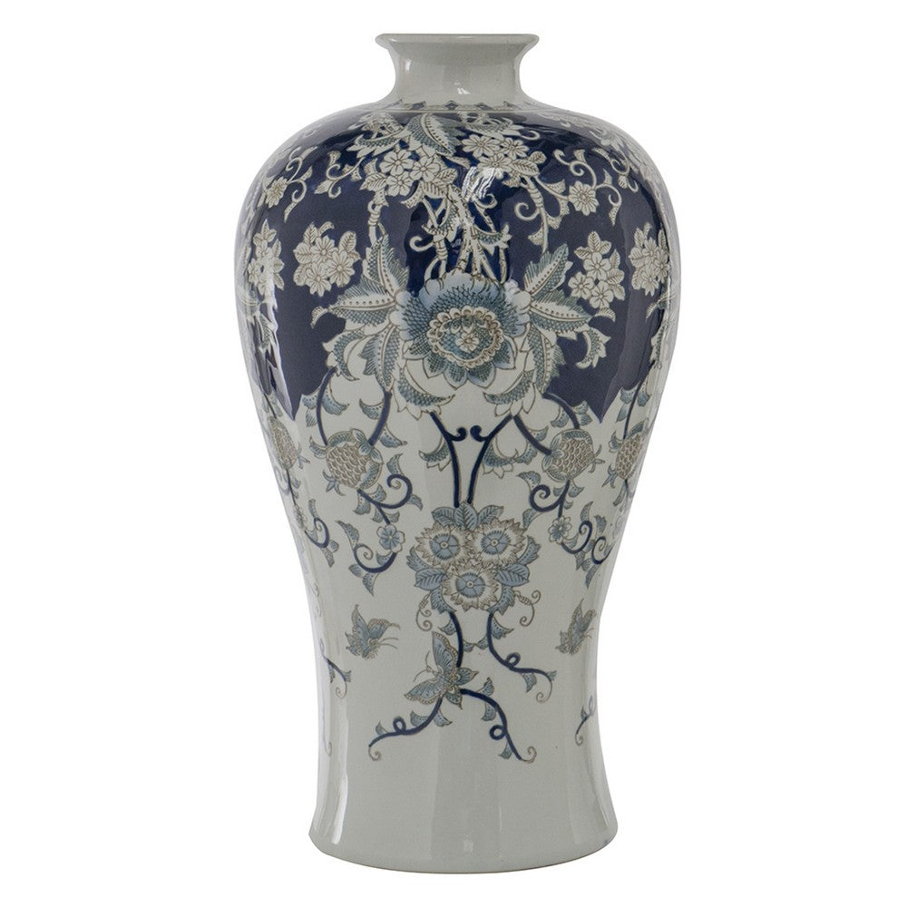 Rayn Decorative Urn, Blue White Chinoiserie Art, 24 Inch Porcelain
