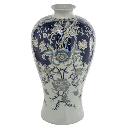 Rayn Decorative Urn, Blue White Chinoiserie Art, 24 Inch Porcelain