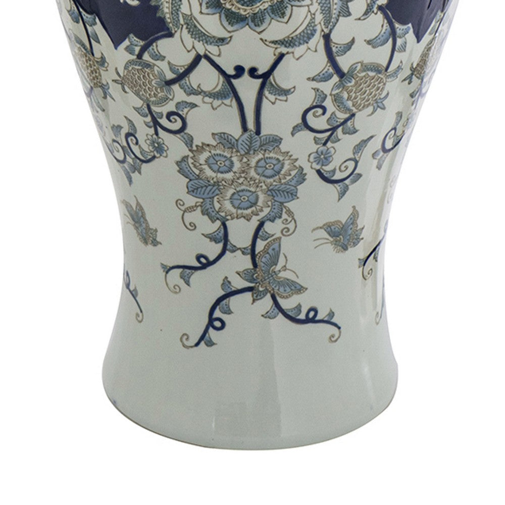 Rayn Decorative Urn, Blue White Chinoiserie Art, 24 Inch Porcelain