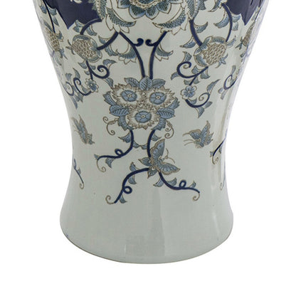 Rayn Decorative Urn, Blue White Chinoiserie Art, 24 Inch Porcelain