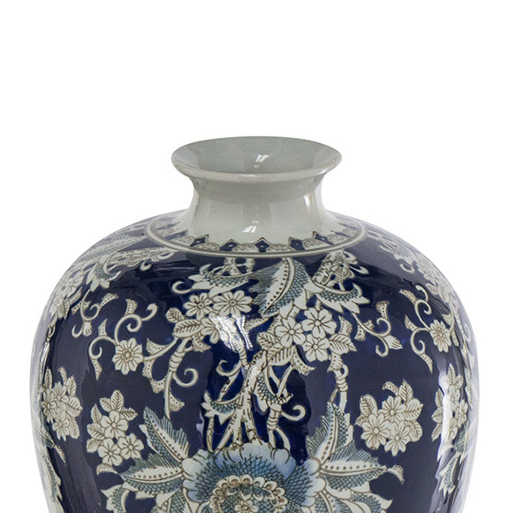 Rayn Decorative Urn, Blue White Chinoiserie Art, 24 Inch Porcelain