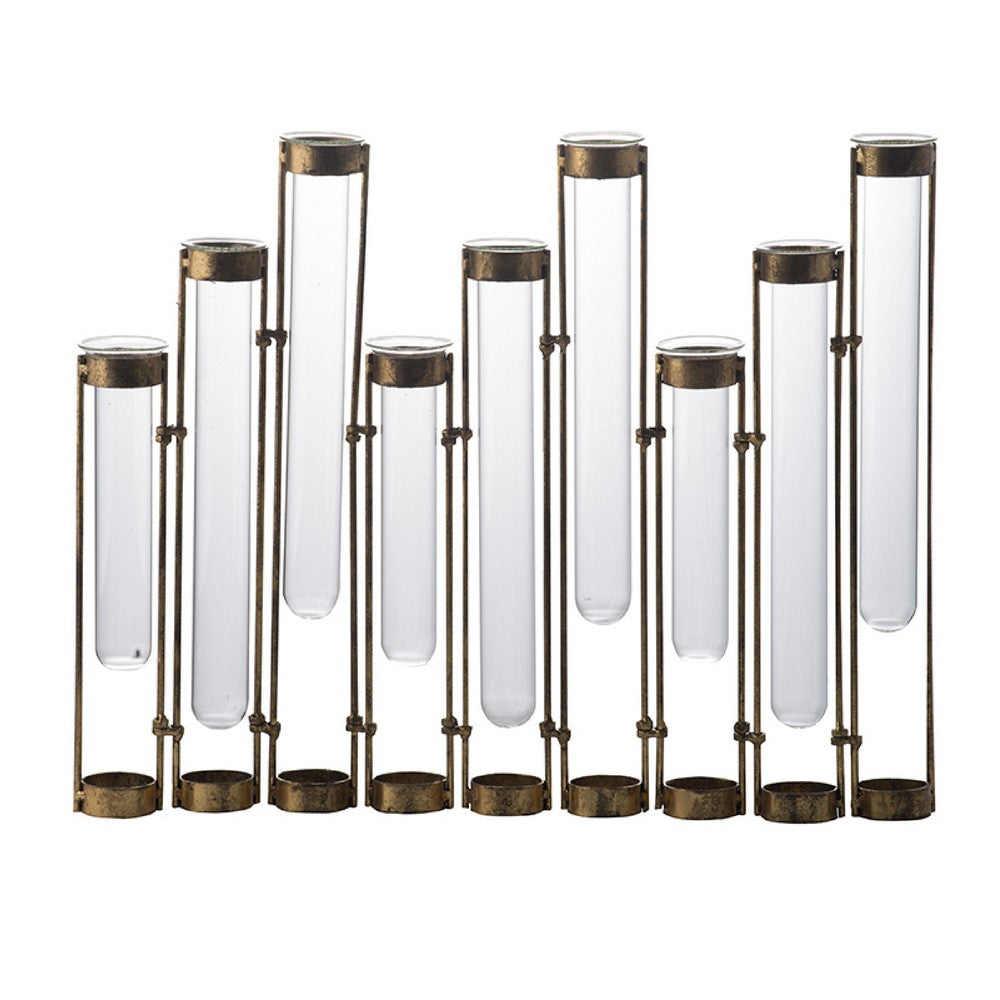 Glass Flower Vase with Separate Tubes and Bronze Metal Stand