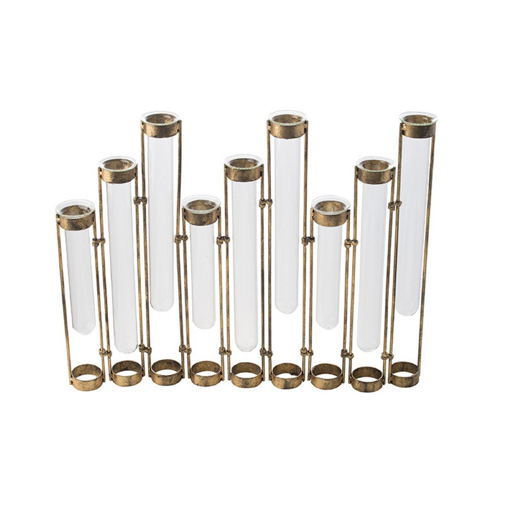 Glass Flower Vase with Separate Tubes and Bronze Metal Stand