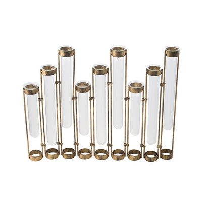 Glass Flower Vase with Separate Tubes and Bronze Metal Stand