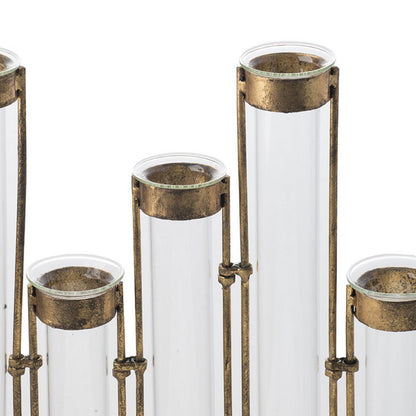 Glass Flower Vase with Separate Tubes and Bronze Metal Stand