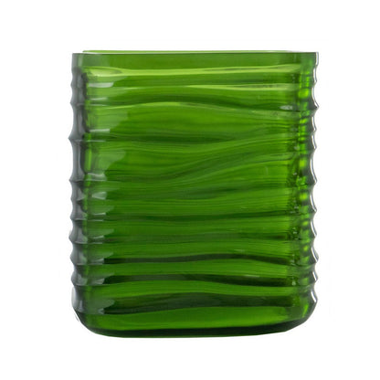 Decorative Vase, Square Shaped Rippled Texture, Green Resin 9 Inch
