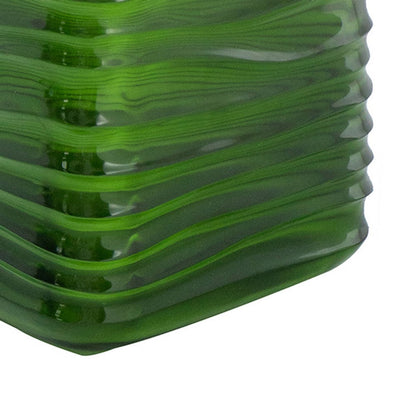 Decorative Vase, Square Shaped Rippled Texture, Green Resin 9 Inch
