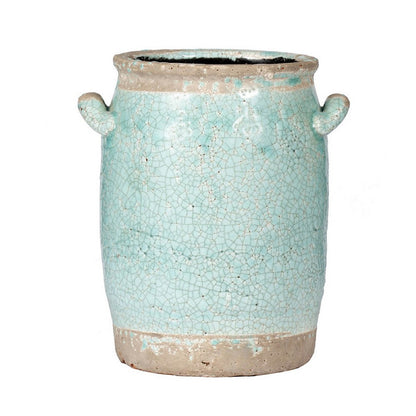 Decorative Vase with Crackle Glaze, 8 Inch Aqua Turquoise Ceramic
