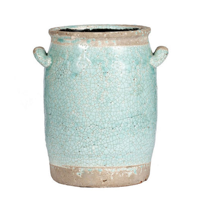 Decorative Vase with Crackle Glaze, 8 Inch Aqua Turquoise Ceramic