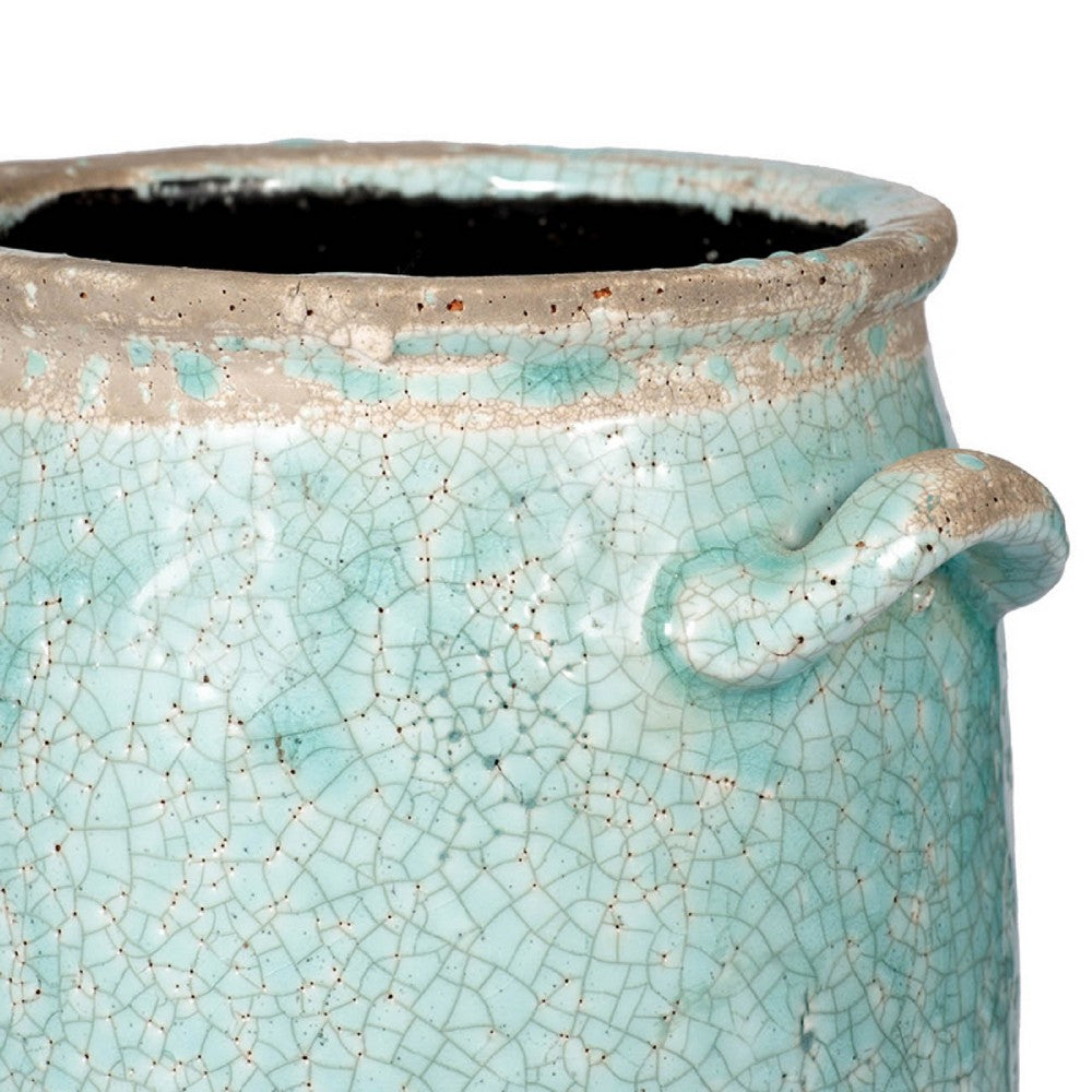 Decorative Vase with Crackle Glaze, 8 Inch Aqua Turquoise Ceramic