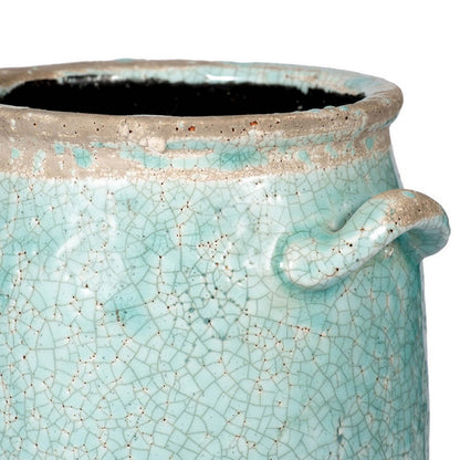Decorative Vase with Crackle Glaze, 8 Inch Aqua Turquoise Ceramic