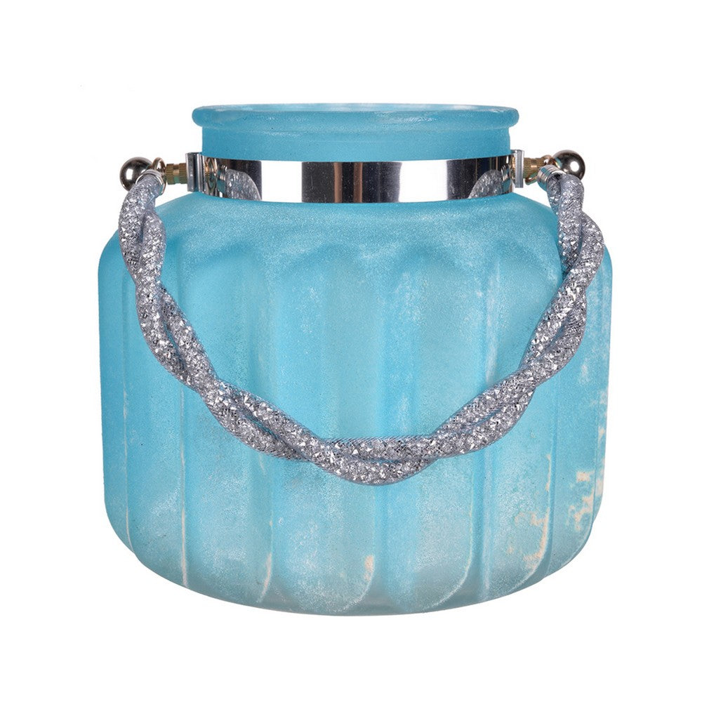 Fsy Decorative Vase, Silver Handle, Light Blue Frosted Glass, 8 Inch