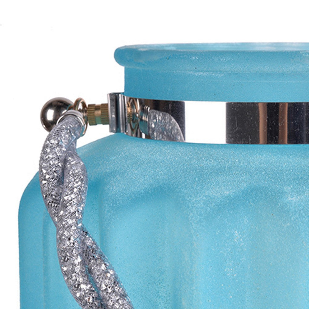 Fsy Decorative Vase, Silver Handle, Light Blue Frosted Glass, 8 Inch