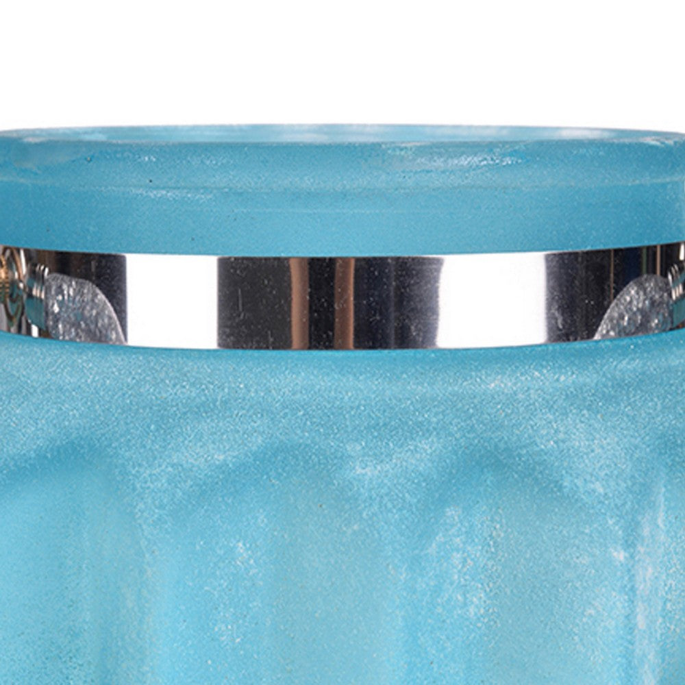 Fsy Decorative Vase, Silver Handle, Light Blue Frosted Glass, 8 Inch