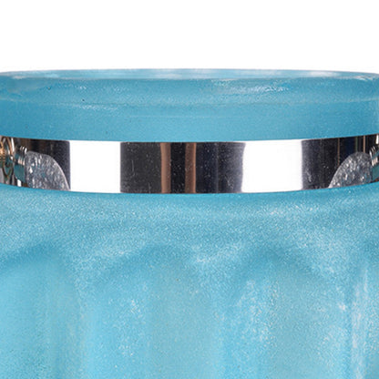 Fsy Decorative Vase, Silver Handle, Light Blue Frosted Glass, 8 Inch