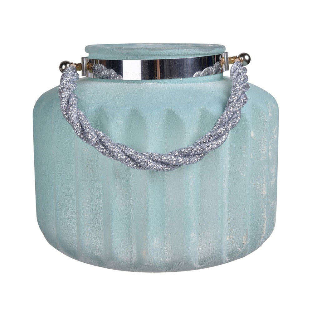Fsy Decorative Vase, Silver Handle, Light Blue Frosted Glass, 10 Inch