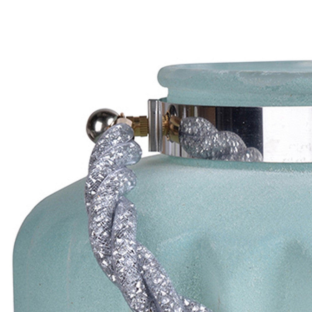 Fsy Decorative Vase, Silver Handle, Light Blue Frosted Glass, 10 Inch