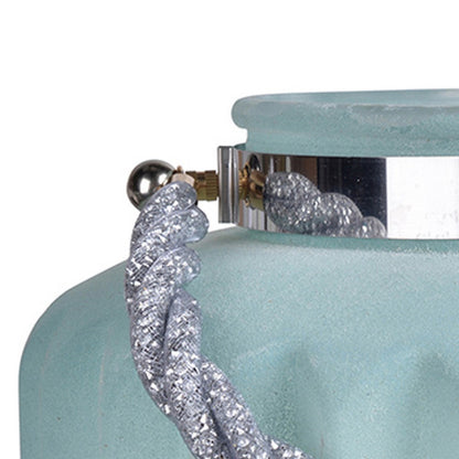 Fsy Decorative Vase, Silver Handle, Light Blue Frosted Glass, 10 Inch