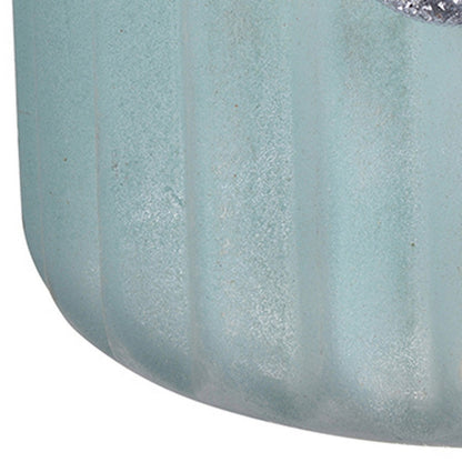 Fsy Decorative Vase, Silver Handle, Light Blue Frosted Glass, 10 Inch
