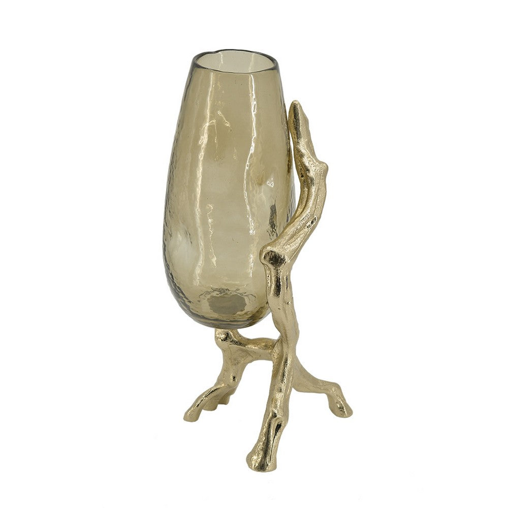 Dyna Decorative Vase with Branch Style Base, Aluminum