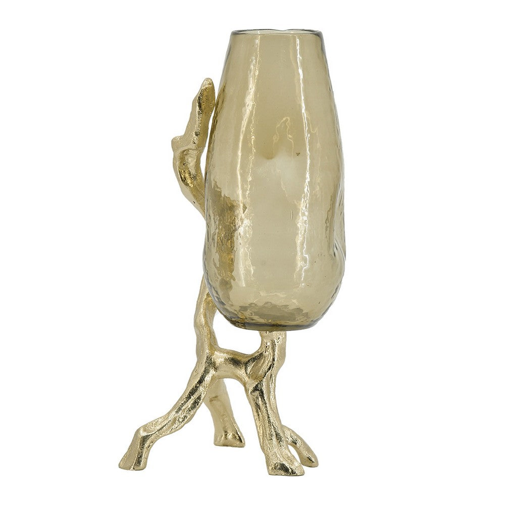 Dyna Decorative Vase with Branch Style Base, Aluminum