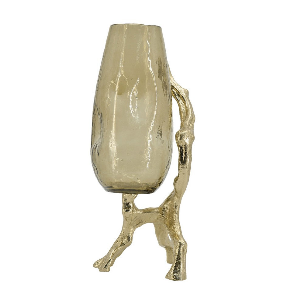 Dyna Decorative Vase with Branch Style Base, Aluminum