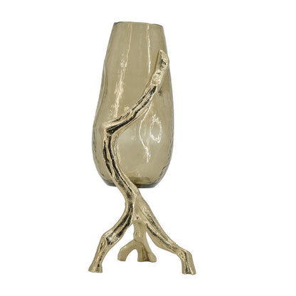 Dyna Decorative Vase with Branch Style Base, Aluminum