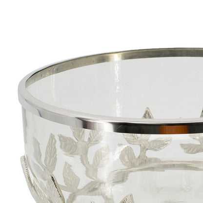 Dyna 13 Inch Bowl with Fine Glass and Floral Silver Aluminum Stand