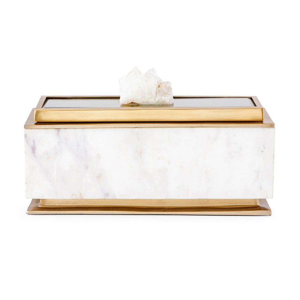 Plushy Decorative Box with Lid, White Marble