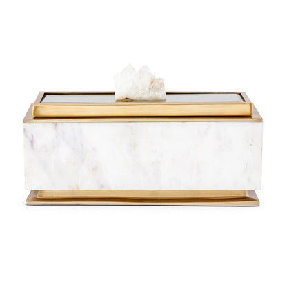 Plushy Decorative Box with Lid, White Marble