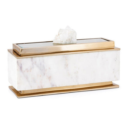 Plushy Decorative Box with Lid, White Marble