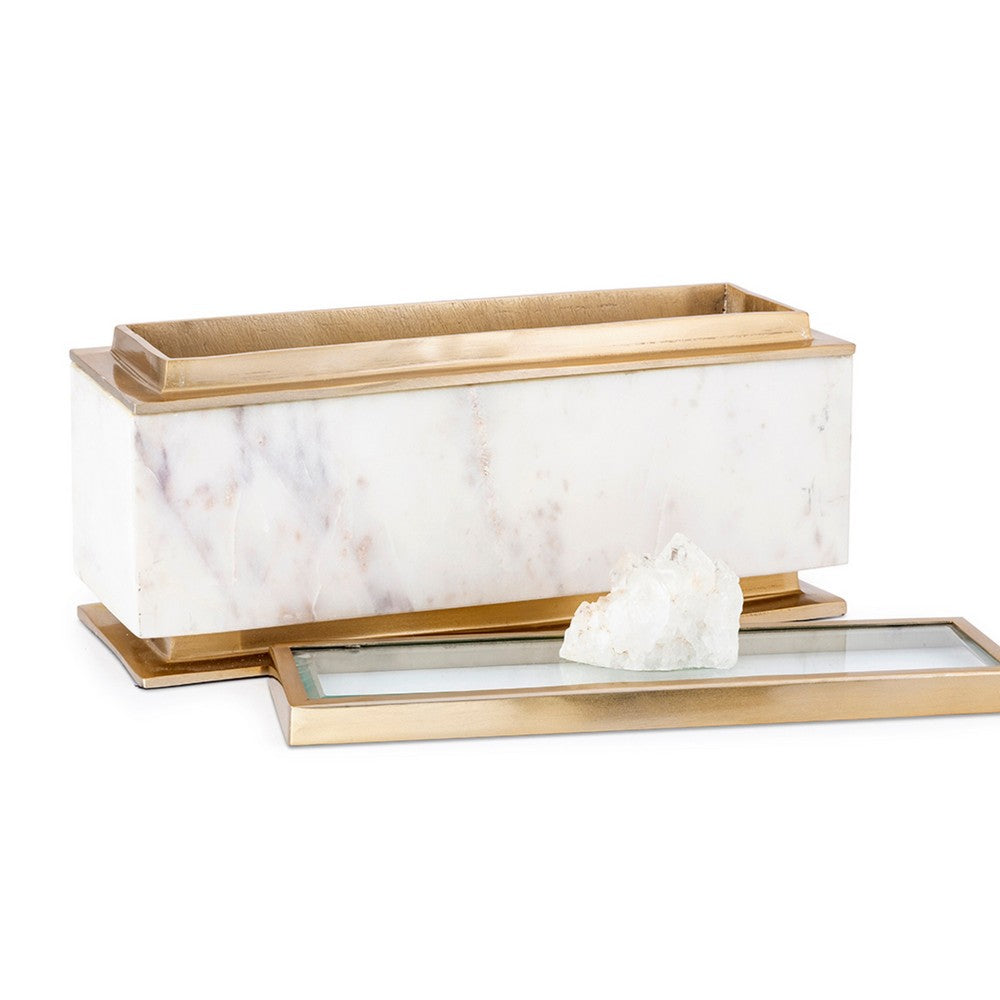 Plushy Decorative Box with Lid, White Marble