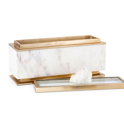 Plushy Decorative Box with Lid, White Marble