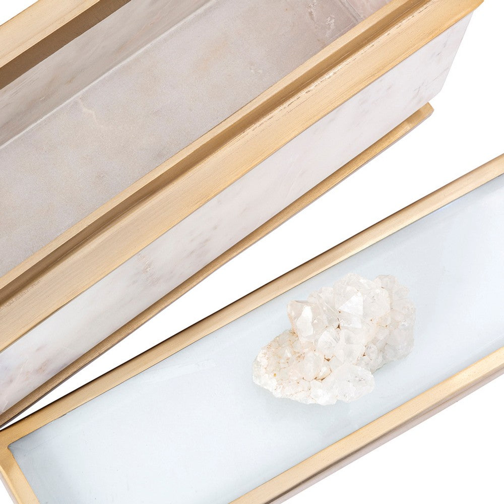 Plushy Decorative Box with Lid, White Marble