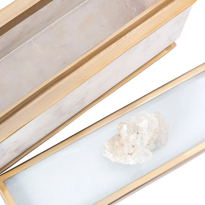 Plushy Decorative Box with Lid, White Marble