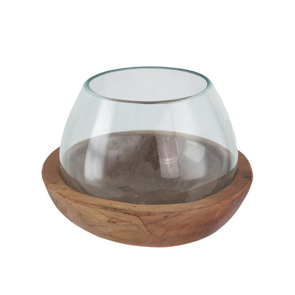 Kristy Round Decorative Bowl with Natural Teak Wood Base