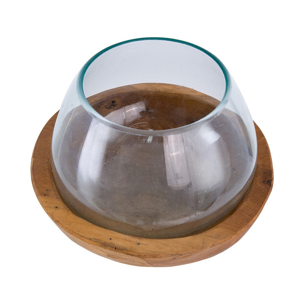 Kristy Round Decorative Bowl with Natural Teak Wood Base