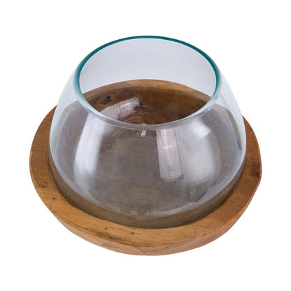 Kristy Round Decorative Bowl with Natural Teak Wood Base
