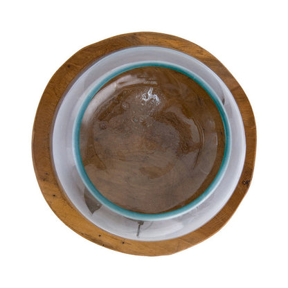 Kristy Round Decorative Bowl with Natural Teak Wood Base