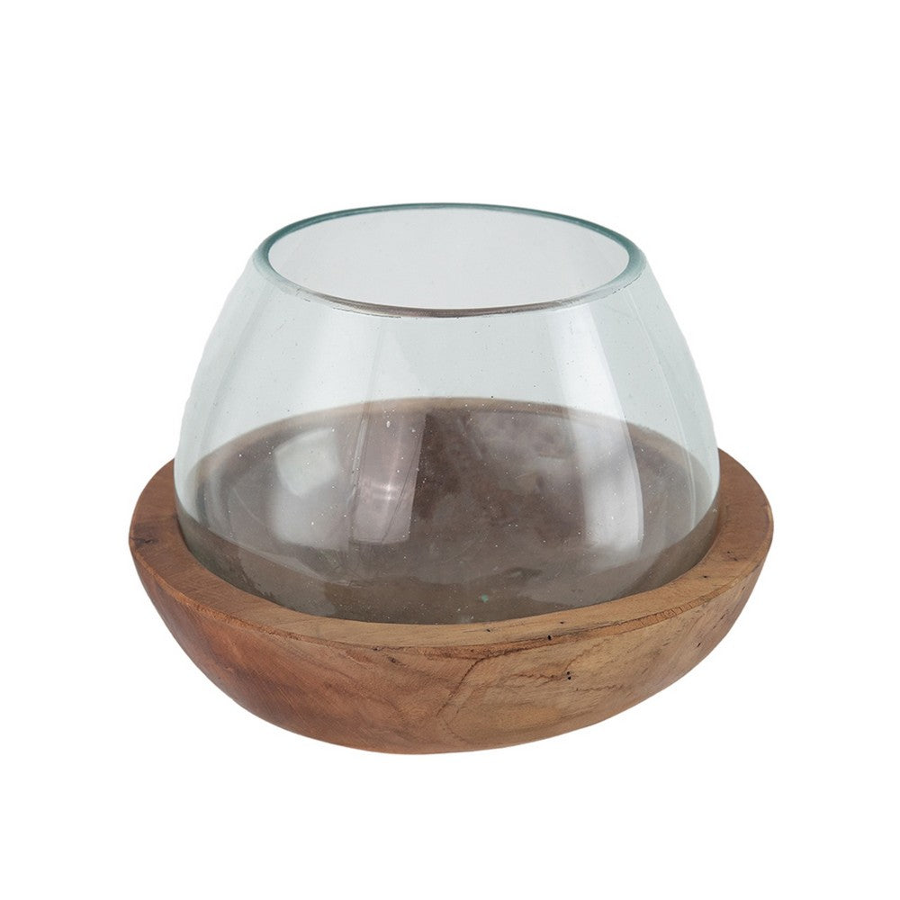 Kristy Round Decorative Bowl with Natural Teak Wood Base
