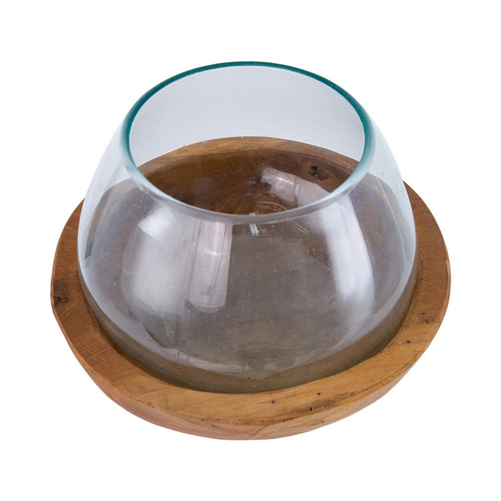 Kristy Round Decorative Bowl with Natural Teak Wood Base