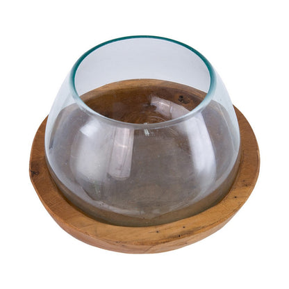 Kristy Round Decorative Bowl with Natural Teak Wood Base