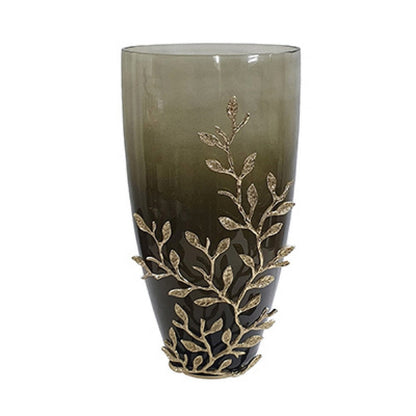 Keath Large Vase with Gold Capri Leaf Design, Brass