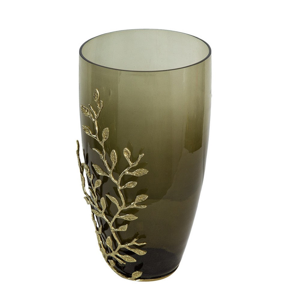 Keath Large Vase with Gold Capri Leaf Design, Brass