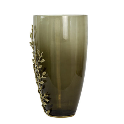 Keath Large Vase with Gold Capri Leaf Design, Brass