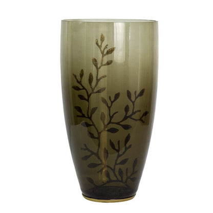 Keath Large Vase with Gold Capri Leaf Design, Brass