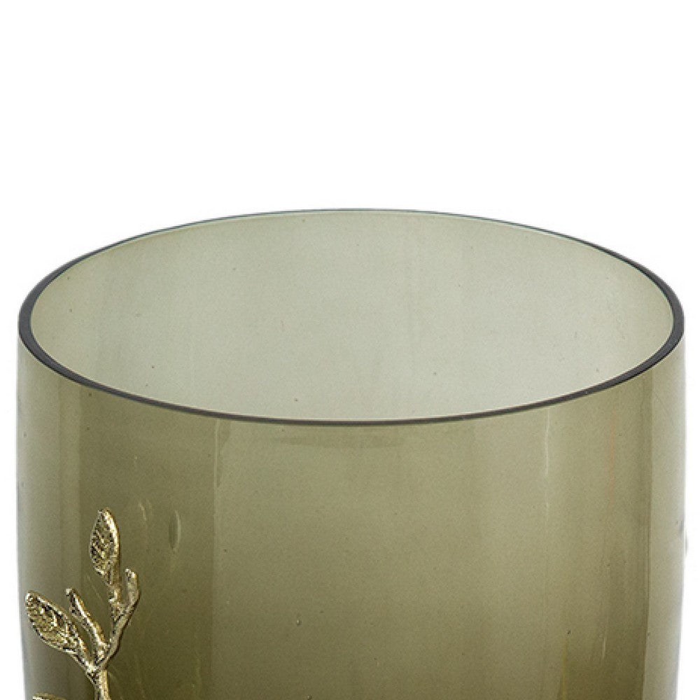 Keath Large Vase with Gold Capri Leaf Design, Brass
