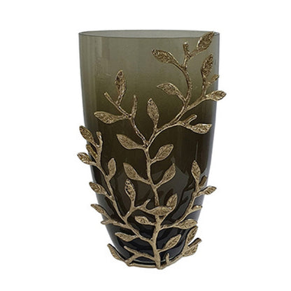 Keath Small Vase with Gold Capri Leaf Design, Brass